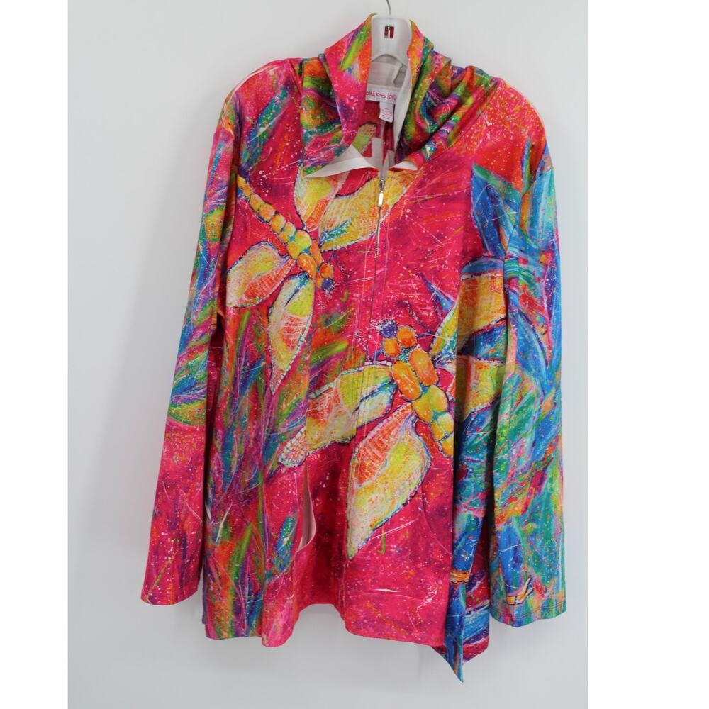 Leoma Lovegrove Jacket Hooded Size 2XL Dragonfly Print Pink
